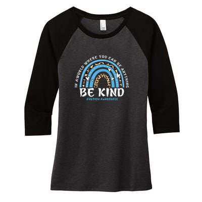 Be Kind Leopard Rainbow Choose Kindness Autism Awareness Women's Tri-Blend 3/4-Sleeve Raglan Shirt