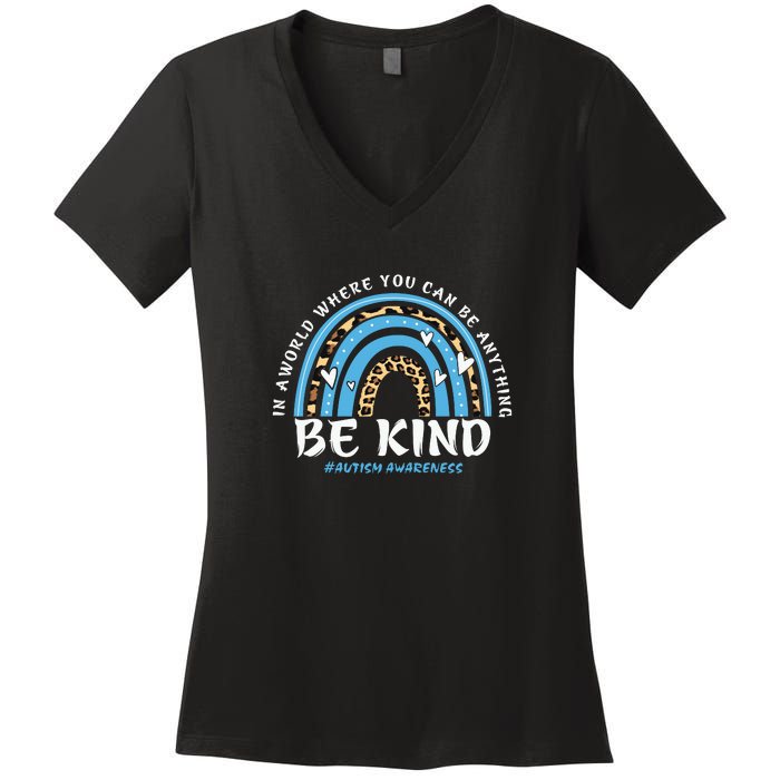 Be Kind Leopard Rainbow Choose Kindness Autism Awareness Women's V-Neck T-Shirt