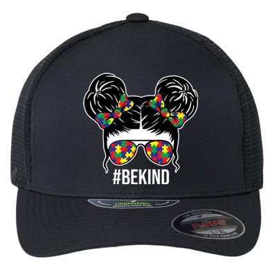 Be Kind Messy Bun Autism Awareness Flexfit Unipanel Trucker Cap