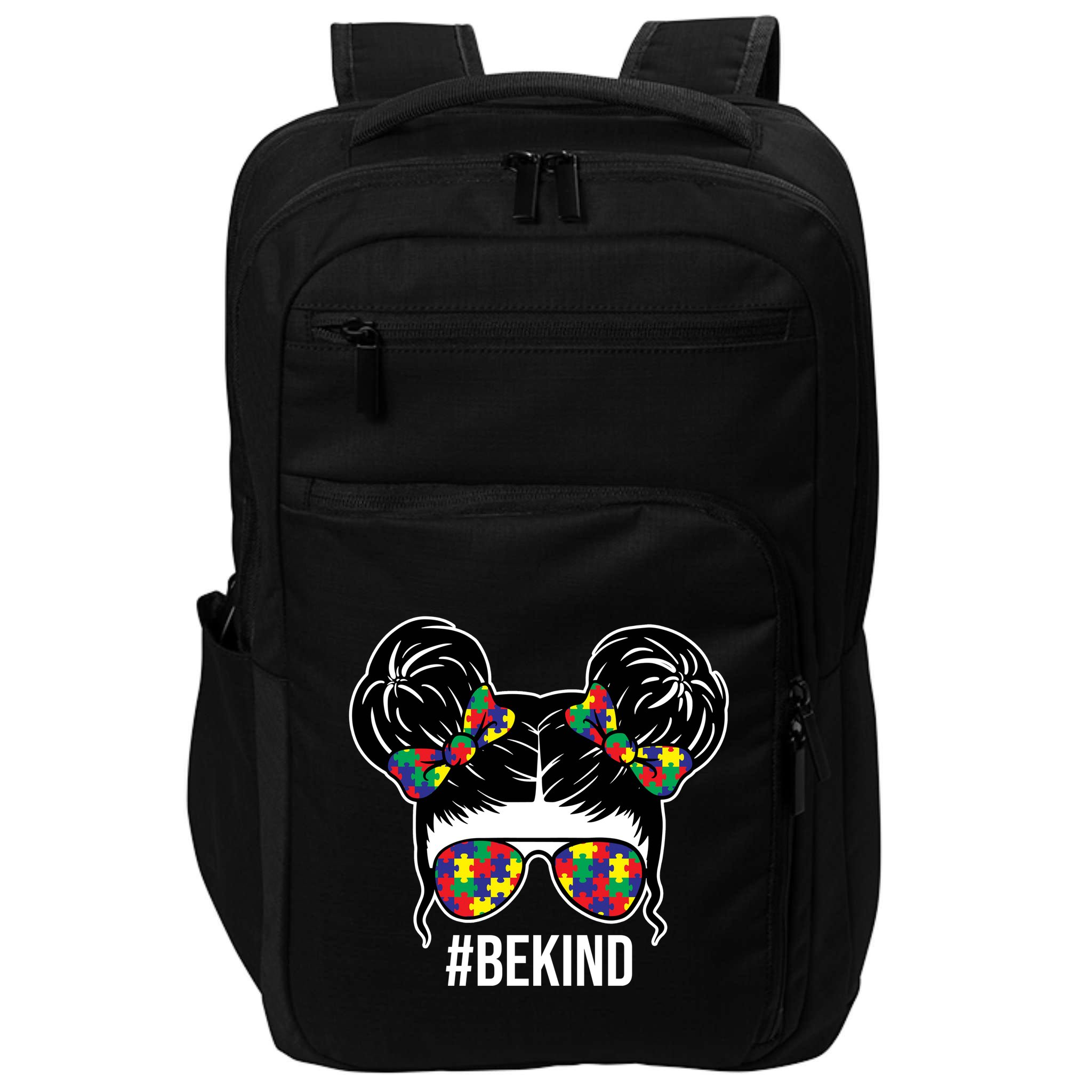 Be Kind Messy Bun Autism Awareness Impact Tech Backpack