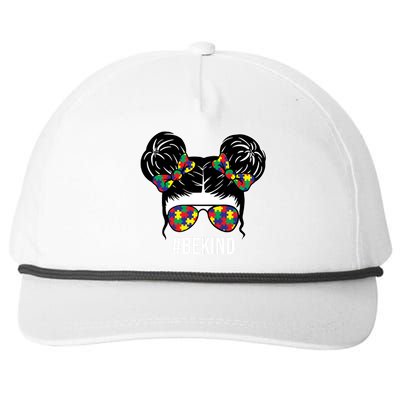 Be Kind Messy Bun Autism Awareness Snapback Five-Panel Rope Hat