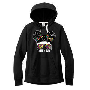 Be Kind Messy Bun Autism Awareness Women's Fleece Hoodie