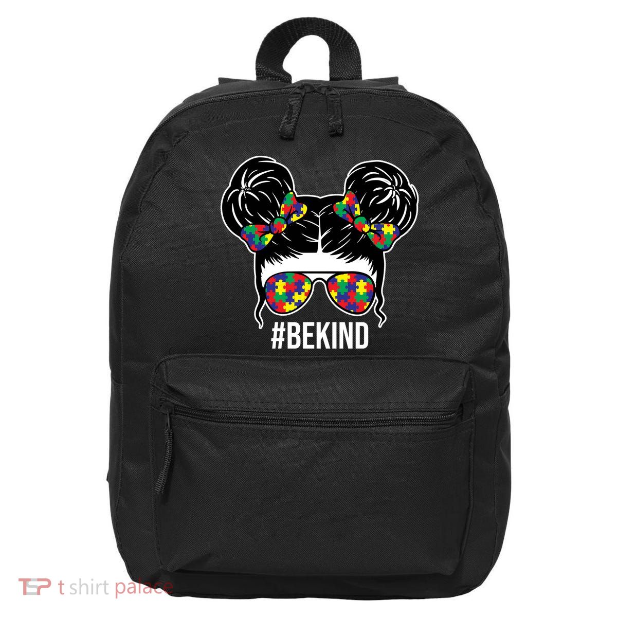 Be Kind Messy Bun Autism Awareness 16 in Basic Backpack
