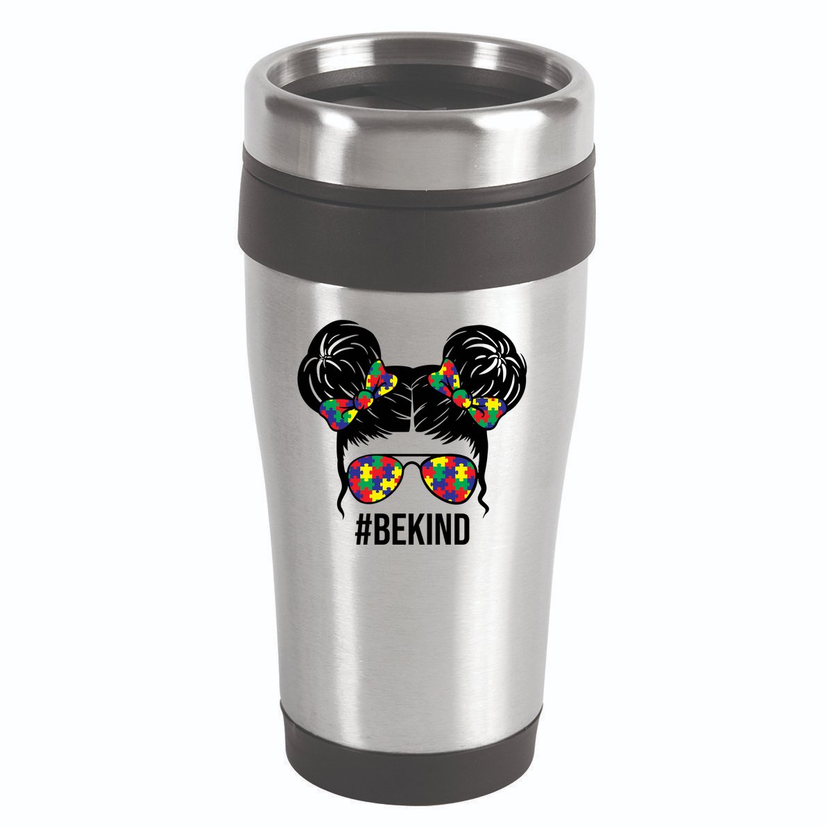 Be Kind Messy Bun Autism Awareness 16oz Travel Tumbler