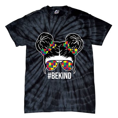 Be Kind Messy Bun Autism Awareness Tie-Dye T-Shirt