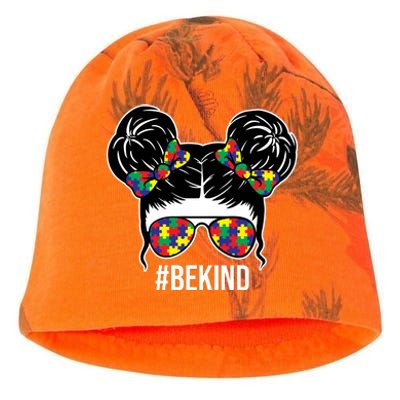 Be Kind Messy Bun Autism Awareness Kati - Camo Knit Beanie