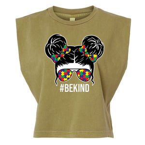 Be Kind Messy Bun Autism Awareness Garment-Dyed Women's Muscle Tee