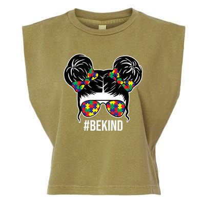 Be Kind Messy Bun Autism Awareness Garment-Dyed Women's Muscle Tee