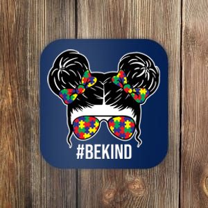 Be Kind Messy Bun Autism Awareness Coaster