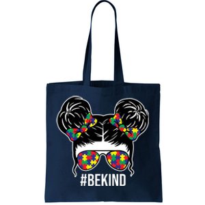 Be Kind Messy Bun Autism Awareness Tote Bag