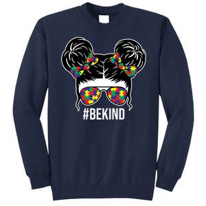 Be Kind Messy Bun Autism Awareness Tall Sweatshirt