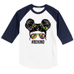 Be Kind Messy Bun Autism Awareness Baseball Sleeve Shirt