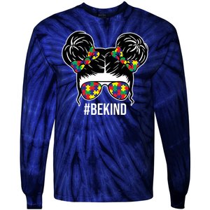 Be Kind Messy Bun Autism Awareness Tie-Dye Long Sleeve Shirt