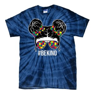 Be Kind Messy Bun Autism Awareness Tie-Dye T-Shirt