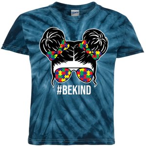 Be Kind Messy Bun Autism Awareness Kids Tie-Dye T-Shirt