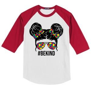 Be Kind Messy Bun Autism Awareness Kids Colorblock Raglan Jersey