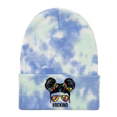 Be Kind Messy Bun Autism Awareness Tie Dye 12in Knit Beanie