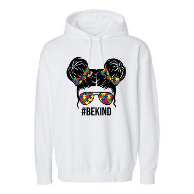 Be Kind Messy Bun Autism Awareness Garment-Dyed Fleece Hoodie