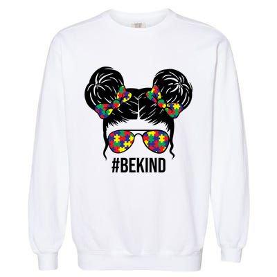 Be Kind Messy Bun Autism Awareness Garment-Dyed Sweatshirt