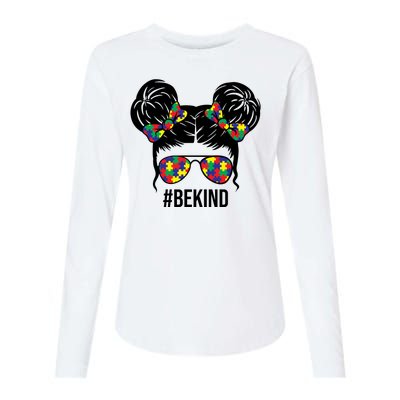 Be Kind Messy Bun Autism Awareness Womens Cotton Relaxed Long Sleeve T-Shirt