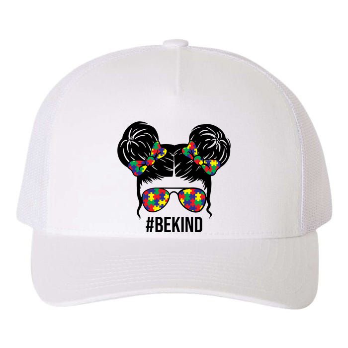 Be Kind Messy Bun Autism Awareness Yupoong Adult 5-Panel Trucker Hat