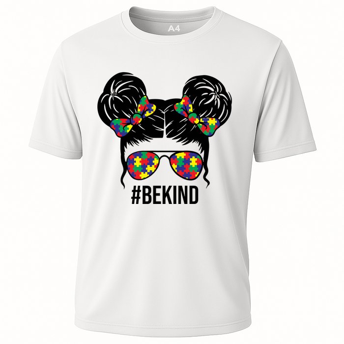 Be Kind Messy Bun Autism Awareness Cooling Performance Crew T-Shirt