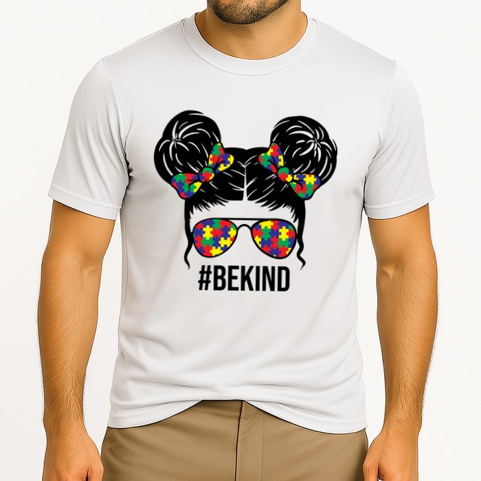 Be Kind Messy Bun Autism Awareness Cooling Performance Crew T-Shirt