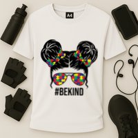 Be Kind Messy Bun Autism Awareness Cooling Performance Crew T-Shirt