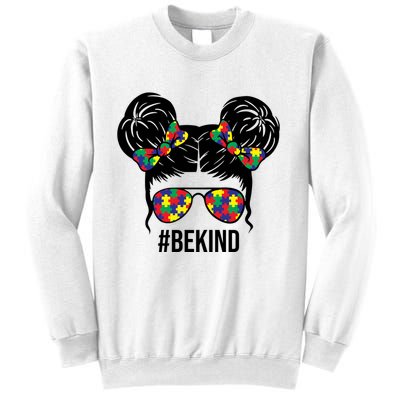 Be Kind Messy Bun Autism Awareness Sweatshirt