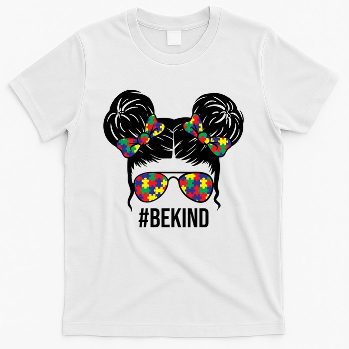 Be Kind Messy Bun Autism Awareness T-Shirt