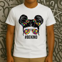 Be Kind Messy Bun Autism Awareness T-Shirt