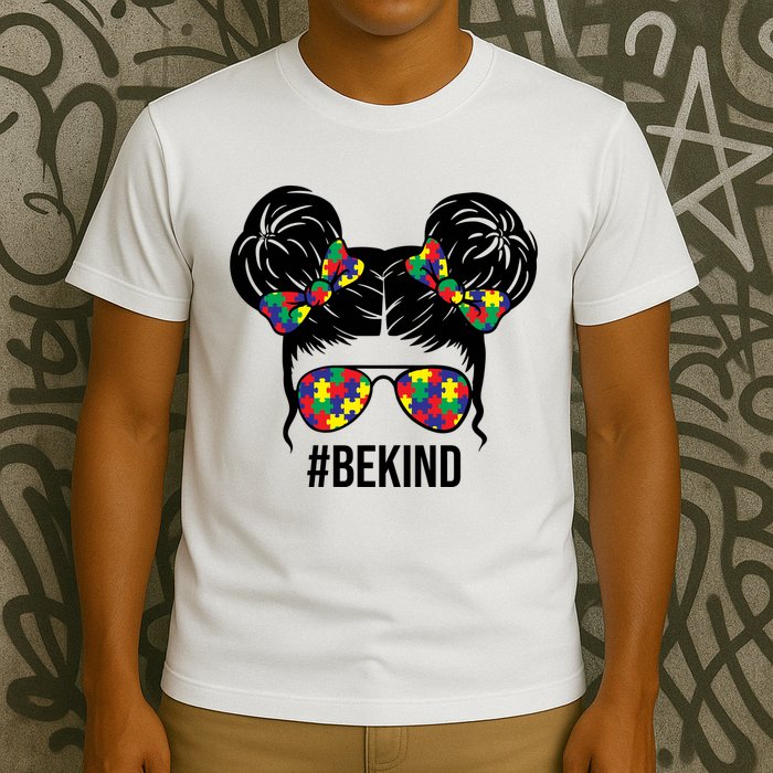 Be Kind Messy Bun Autism Awareness T-Shirt