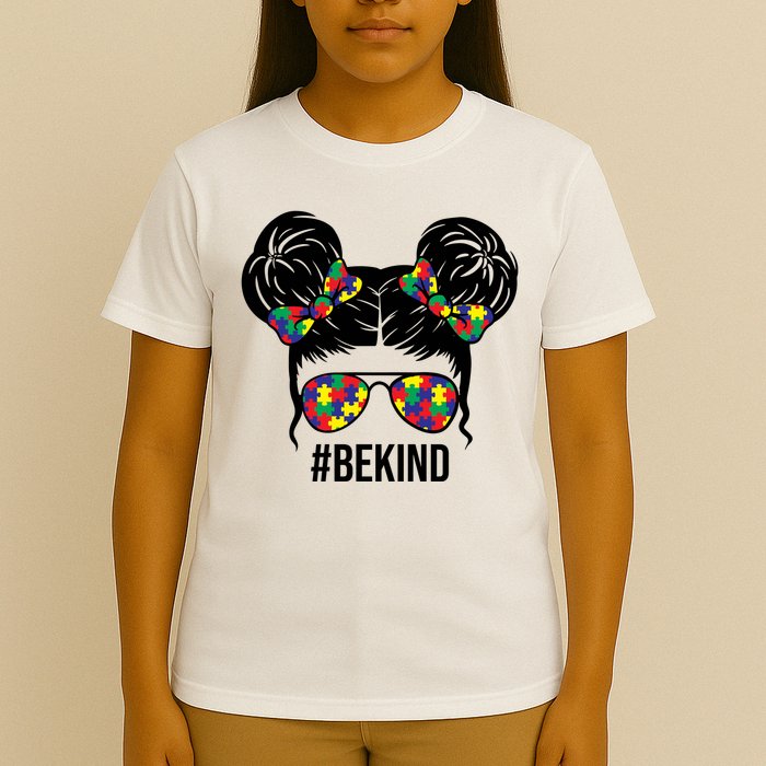 Be Kind Messy Bun Autism Awareness T-Shirt