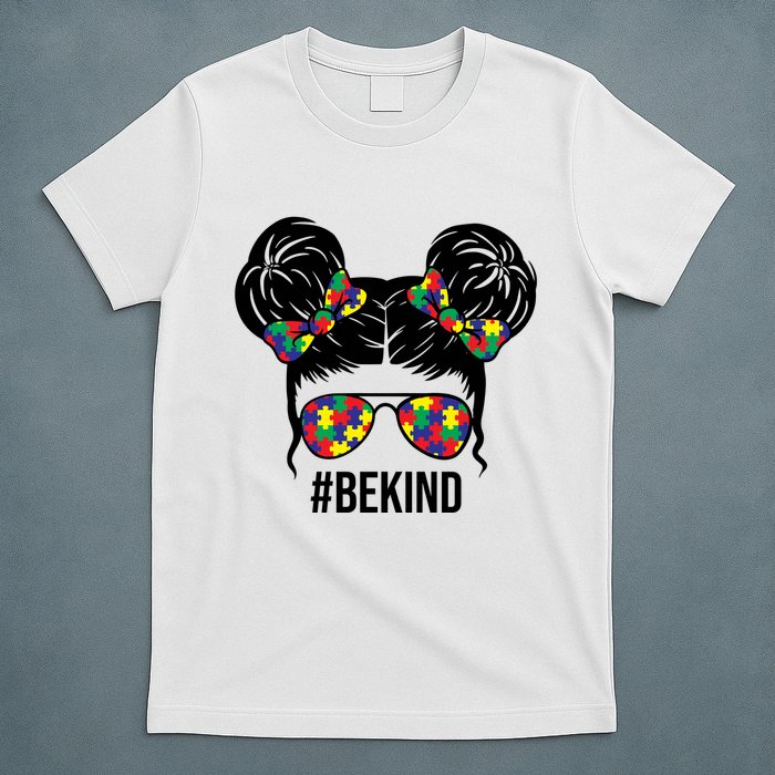 Be Kind Messy Bun Autism Awareness T-Shirt