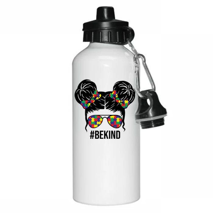 Be Kind Messy Bun Autism Awareness Aluminum Water Bottle