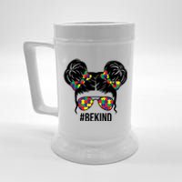 Be Kind Messy Bun Autism Awareness Beer Stein