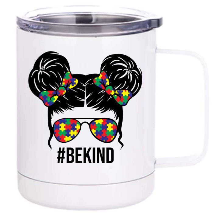 Be Kind Messy Bun Autism Awareness 12 oz Stainless Steel Tumbler Cup