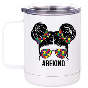 Be Kind Messy Bun Autism Awareness 12 oz Stainless Steel Tumbler Cup