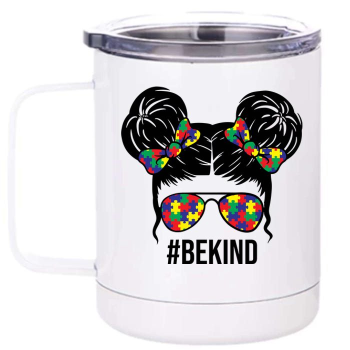 Be Kind Messy Bun Autism Awareness 12 oz Stainless Steel Tumbler Cup