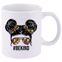 Be Kind Messy Bun Autism Awareness 11oz C Handle Ceramic Mug