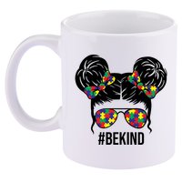 Be Kind Messy Bun Autism Awareness 11oz C Handle Ceramic Mug