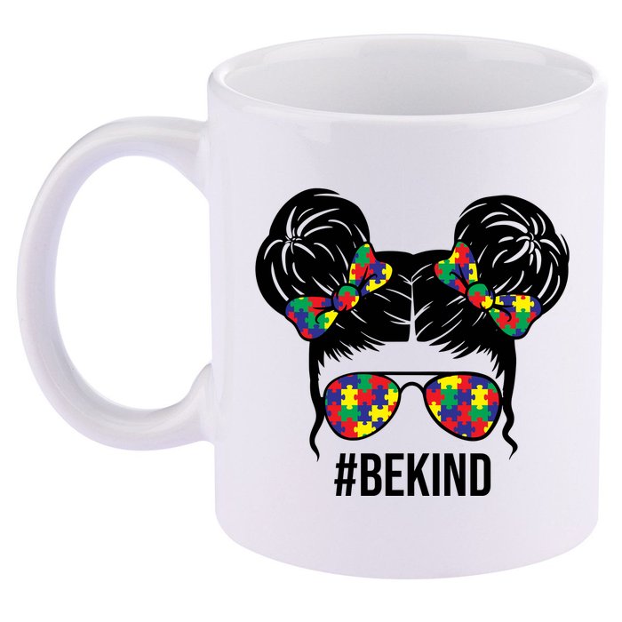 Be Kind Messy Bun Autism Awareness 11oz C Handle Ceramic Mug