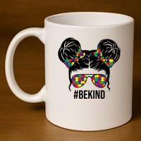 Be Kind Messy Bun Autism Awareness 11oz C Handle Ceramic Mug