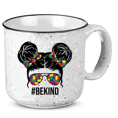 Be Kind Messy Bun Autism Awareness 15oz Campfire Ceramic Mug