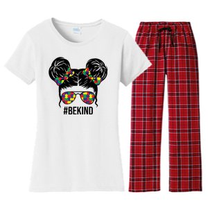 Be Kind Messy Bun Autism Awareness Women's Flannel Pajama Set