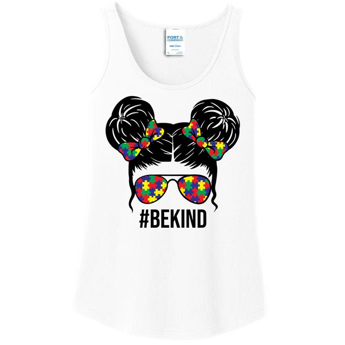 Be Kind Messy Bun Autism Awareness Ladies Essential Tank