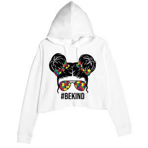 Be Kind Messy Bun Autism Awareness Crop Fleece Hoodie