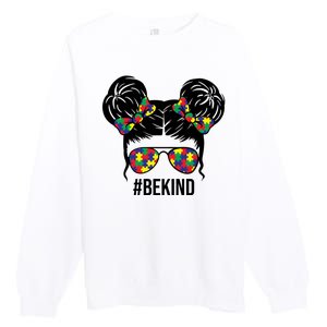 Be Kind Messy Bun Autism Awareness Premium Crewneck Sweatshirt