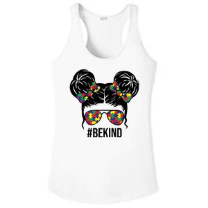 Be Kind Messy Bun Autism Awareness Ladies PosiCharge Competitor Racerback Tank