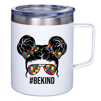 Be Kind Messy Bun Autism Awareness 12oz Stainless Steel Coffee Mug